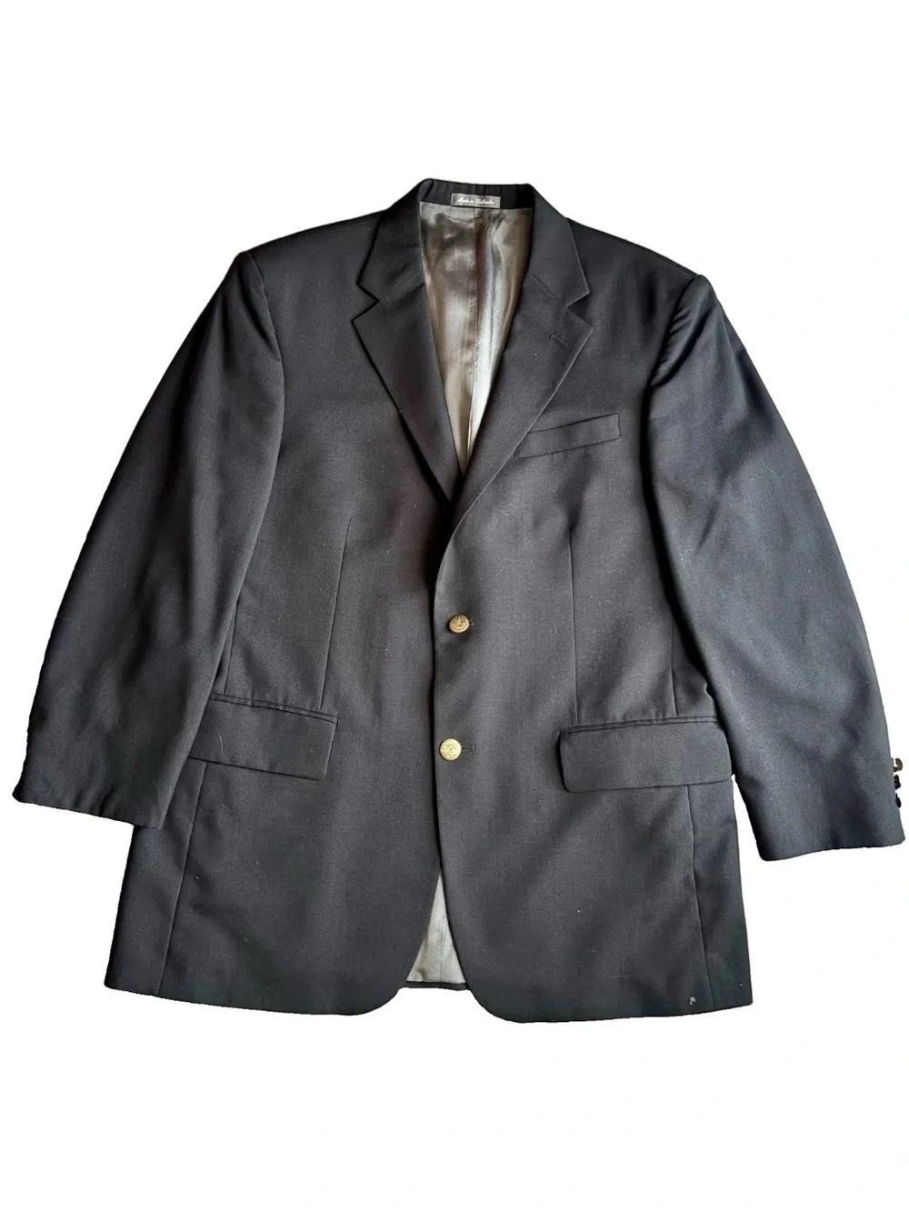 VTG OSCAR DE LA RENTA 43R Sport Coat Blazer BLK Gold Crest Buttons Ventless 90s